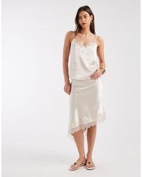ONLY - Assymetric Satin Lace Midi Skirt Co-ord - Lyst