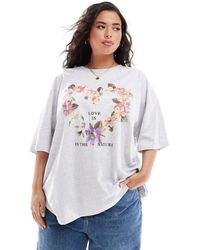 ASOS - Asos design curve - t-shirt oversize bianca con grafica con fiori a cuore - Lyst