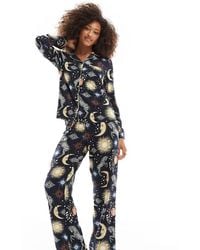 Chelsea Peers - Exclusive Moon And Zebra Print Long Sleeve Revere And Trouser Pyjama Set - Lyst