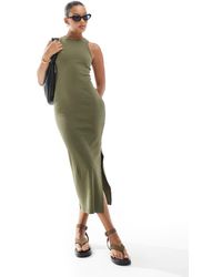 New Look - Vestido Midi Caqui Acanalado Con Espalda De Nadadora De -Verde - Lyst