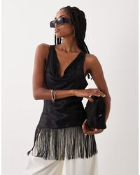 ASOS - Satin Cowl Neck Fringe Top - Lyst