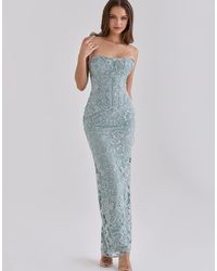 House Of Cb - Anisa Jade Hand Beaded Embellished Strapless Maxi Dress - Lyst
