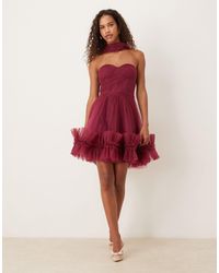 LACE & BEADS Bandeau Corset Detail Tulle Skirt Mini Dress in Red | Lyst Canada LACE & BEADS Bandeau Corset Detail Tulle Skirt Mini Dress in Red | Lyst Canada