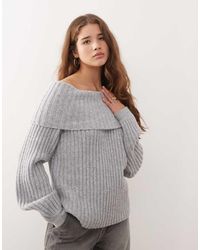 Monki - Oversized Bardot Knitted Jumper - Lyst