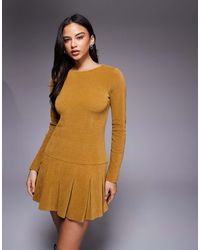 ASOS - Corduroy Dropped Waist Mini Dress With Pleated Skirt - Lyst