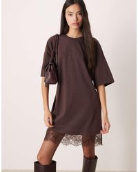 ASOS - Oversized Mini Dress With Lace Hem Trim - Lyst
