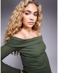 River Island - Ruched Bardot Top - Lyst