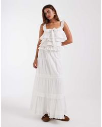 Vero Moda - Boho Maxirok Met Plooien, Lagen En Kanten Detail - Lyst