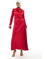 ASOS - Satin Pleat Detail Maxi Dress - Lyst