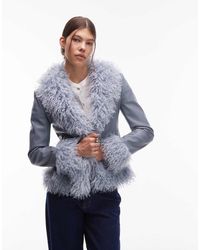 emory park - Chaqueta Azul Empolvado Ajustada De Borreguito Sintético De - Lyst
