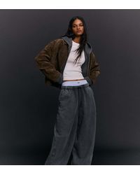 Bershka - Petite Barrel Plush Trousers With Stoppers - Lyst