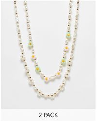 Pieces - 2 Pack Beaded Daisy Necklaces - Lyst