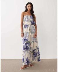 Abercrombie & Fitch - Bandeau Tiered Maxi Dress With Floral Print - Lyst