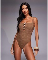 ASOS - Fuller Bust Riley Resin Revenge Square Neck Sculpting Swimsuit With Hardware Detail - Lyst