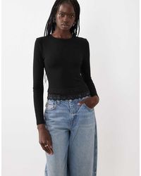 Miss Selfridge - Lace Trim Crew Neck Top - Lyst
