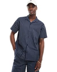 Jack & Jones - Camisa Azul Marino A Rayas Con Cuello De Solapas De Sirsaca De (Parte De Un Conjunto) - Lyst