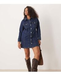 ASOS - Asos Design Curve Denim Long Sleeve Fitted Shirt Mini Dress - Lyst
