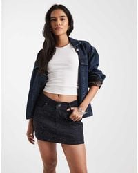 ONLY - All Over Rhinestone Low Rise Denim Mini Skirt - Lyst
