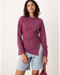 ASOS - Top A Maniche Lunghe Color Fico Con Arricciatura Laterale E Fondo Asimmetrico - Lyst