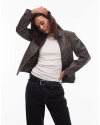 Urbancode - Veste oversize coupe carrée en cuir - kaki effet usé - Lyst
