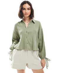 ASOS - Cropped Textured Cotton Shirt - Lyst