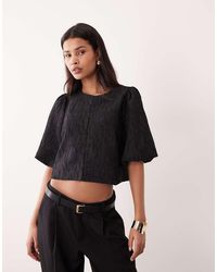 Y.A.S - Structured Puff Sleeve Jaquard Top - Lyst