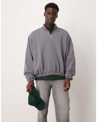 ASOS - Sudadera Extragrande Negro Lavado Con Cuello Alzado Y Cremallera Corta De -Gris - Lyst