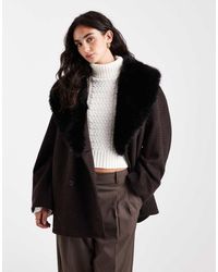 ASOS - Oversized Pea Coat Van Wolmix Met Kraag Van Imitatiebont En Heritage Ruitje - Lyst