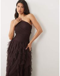 LACE & BEADS - Bridesmaid One Shoulder Waterfall Ruffle Maxi Dress - Lyst