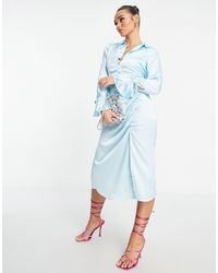 Vero Moda - Ruched Front Midi Shirt Dress - Lyst