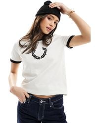 Fred Perry - Flocked Laurel Wreath Ringer T-shirt - Lyst