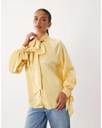 ASOS - Satin Tie Cuff Tie Neck Button Down Blouse - Lyst