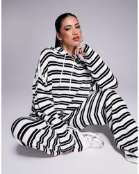 ASOS - Sudadera Negra Y Blanca A Rayas Con Capucha De Punto De (Parte De Un Conjunto) - Lyst