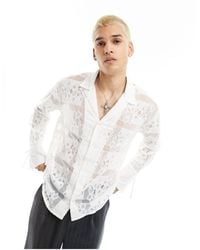 Reclaimed (vintage) - Limited Edition Long Sleeve Lace Patchwork Shirt With Tie Sleeves-white - Lyst