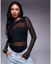 ASOS - Mesh Mix Panel Long Sleeve Bodysuit - Lyst