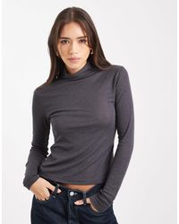 Miss Selfridge - Top manches longues en fine maille à col montant - anthracite - Lyst