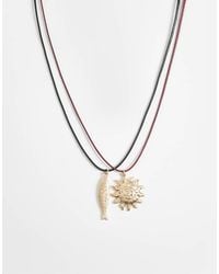 ASOS - Pack Of 2 Corded Necklaces With Sun And Fish Pendants - Lyst