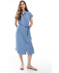 ONLY - Lightweight Denim Midi Shirt Dress - Lyst