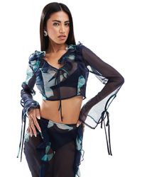 ASOS - – kurzes chiffon-oberteil mit abstraktem blumenmuster - Lyst