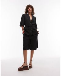Mango - Linen Mix Longline Bermuda Shorts - Lyst