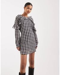 Vero Moda - Mini Jurk Met Ruches, Lange Mouwen En Gingham Ruit - Lyst