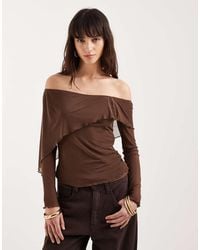 Motel - Haze Off Shoulder Aysmetric Mesh Long Sleeve Top - Lyst