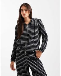 Daisy Street - Top à capuche ajusté d'ensemble à rayures avec fermeture éclair - anthracite - Lyst