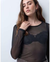 Pieces - Long Sleeve Mesh Top - Lyst