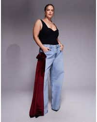 ASOS - Curve Wide Leg Jeans With 3d Velvet Bow Detail - Lyst