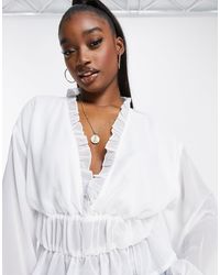 Missguided Peplum Top With Frill Neck - White