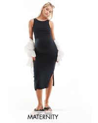 Mama.licious - Maternity Fine Ribbed Midi Dress With Nursing Functionality - Lyst