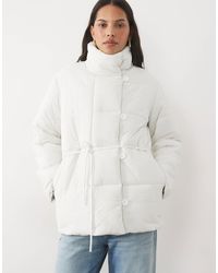 Threadbare - Mid Length Puffer Coat With Funnel Neck And Tie Waist Detail - Lyst