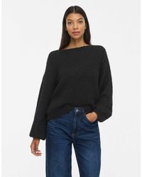 Vila - Marley gerippter stretch-strickpullover mit rundhalsausschnitt und überschnittenen schultern - Lyst