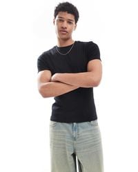 ASOS - T-Shirt Basic Attillata Nera A Coste - Lyst